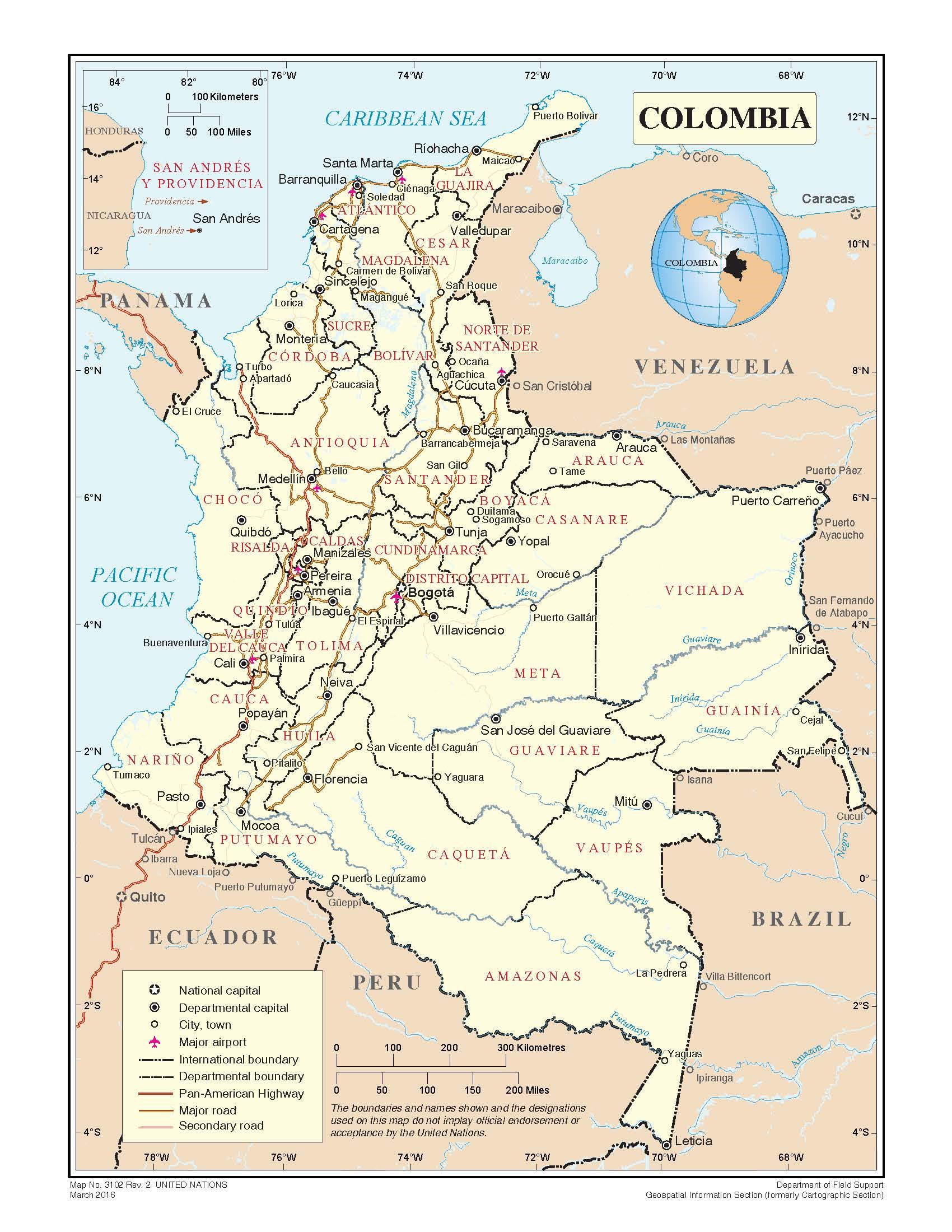 The image is a geographical map of Colombia.