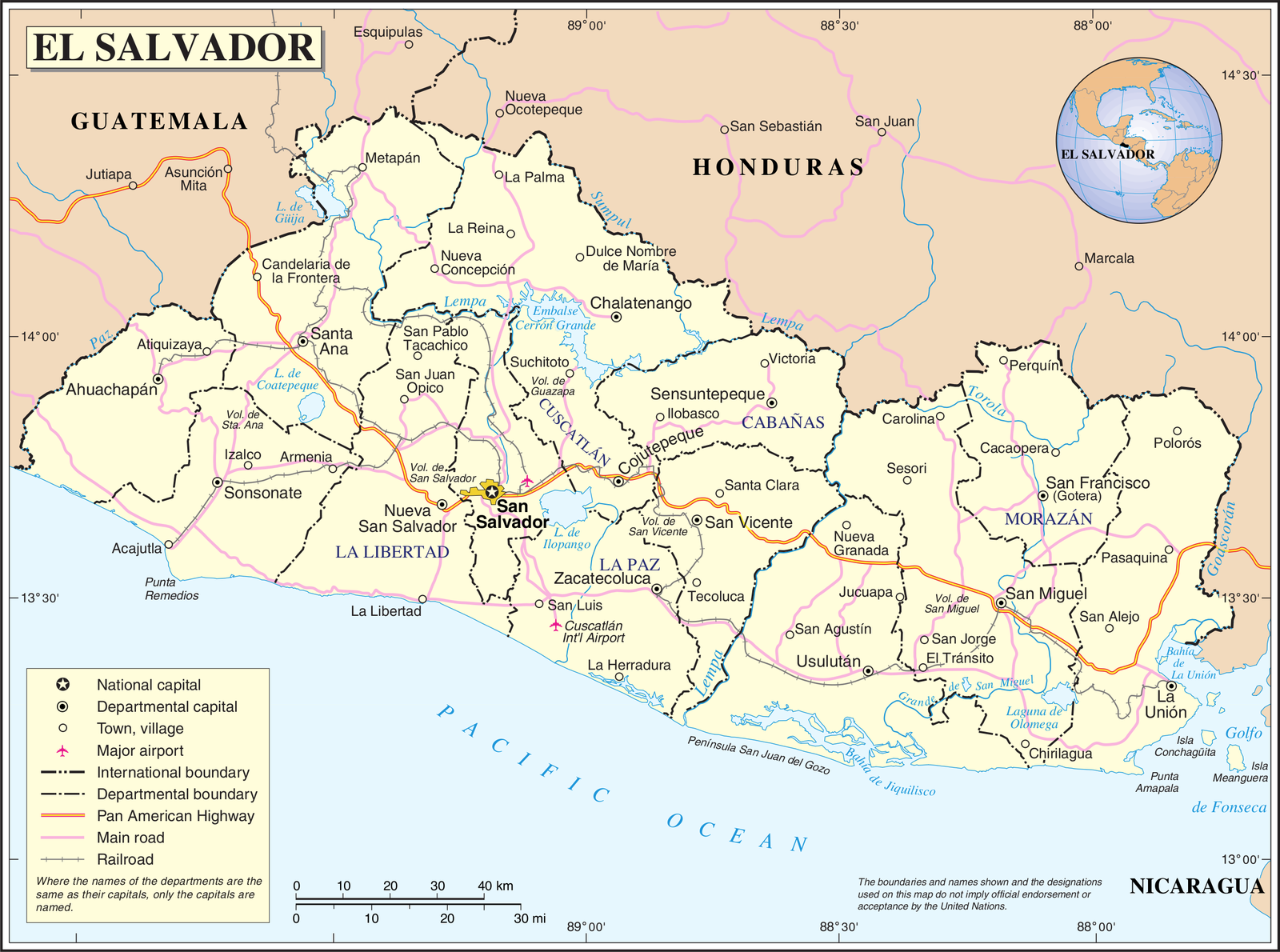 Carte géographique d'El Salvador